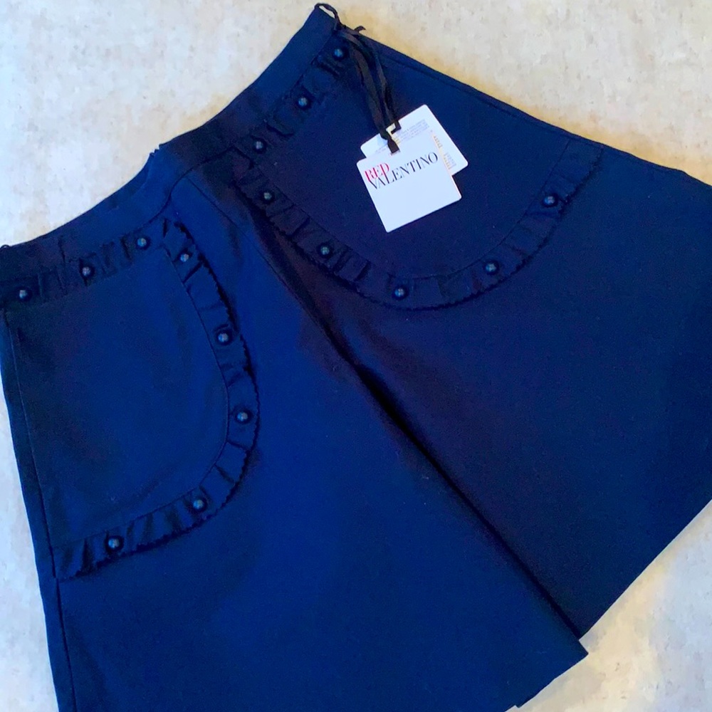 RED Valentino Ruffle Trim Navy Shorts